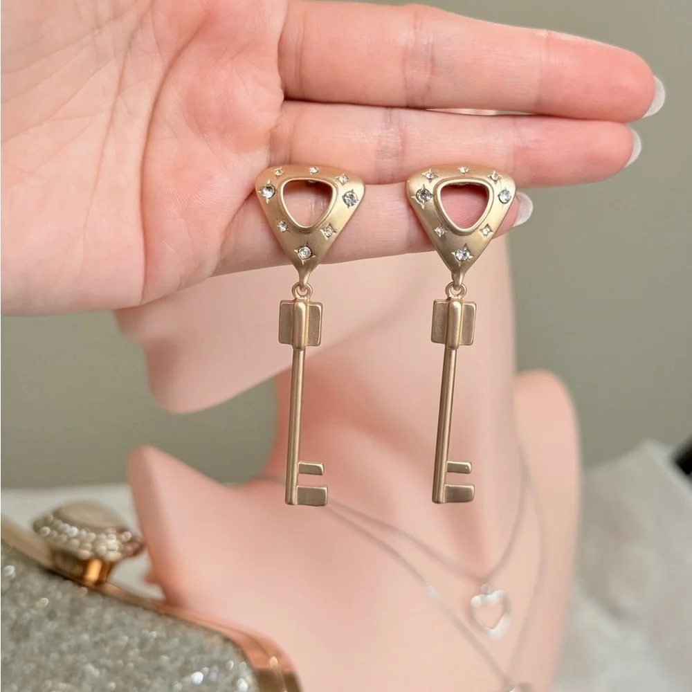 ⚜️ Gold Key Earrings with Silver Accents